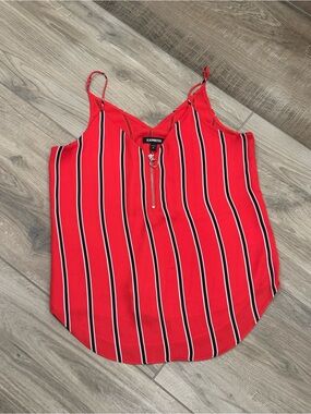 Express - Red Striped Zip-Front Cami Tank Top